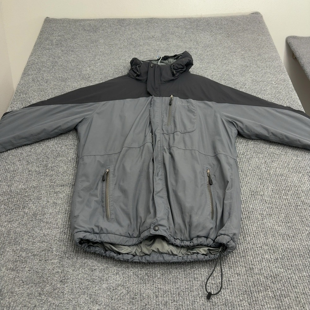 LL Bean Jacket Mens L Gray Nylon Hooded Colorblock Gorpcore Outdoor